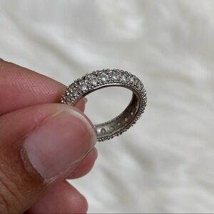 Pavé style crystal and silver-tone ring, size 5.75